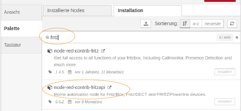Installation of the Fritz API nodes
